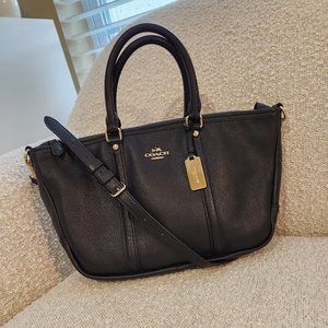 COACH Pebbled Prairie Satchel Black Leather Crossbody Brass GOLD Hardware